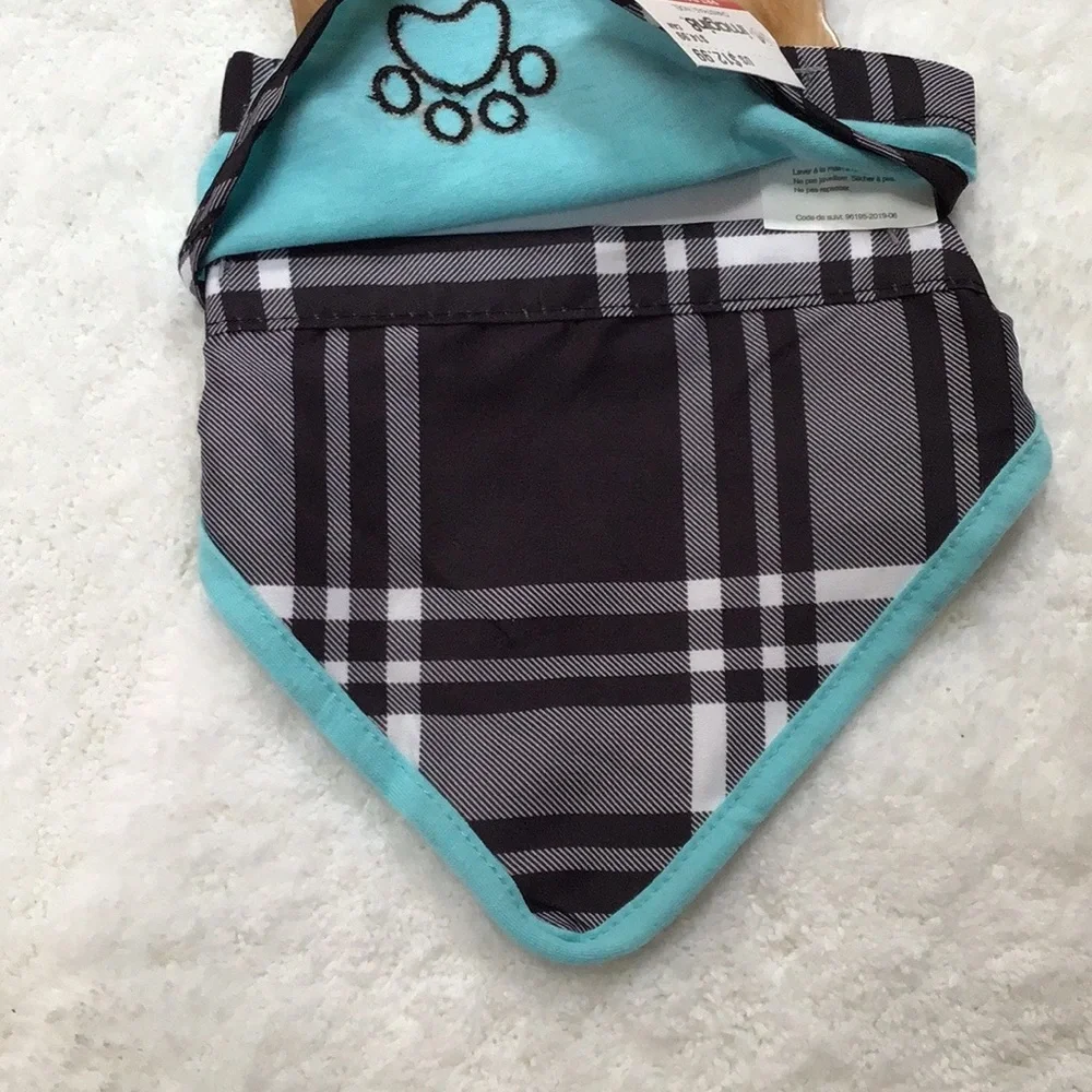 Set of 2 Dog Pet Neck Scarves‎ Bandanas Blue & Black Plaid Medium/Large N…
